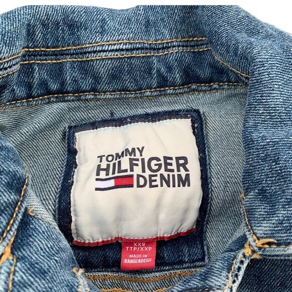 Tommy Hilfiger SPELLOUT Logo Denim Jean Jacket Button Up Classic Streetwear XXS - Picture 4 of 16